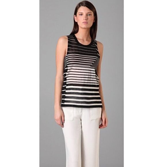 3.1 Phillip Lim Tank M Asymmetrical Striped Tie Back Wool Luxury Sheer - Picture 3 of 12